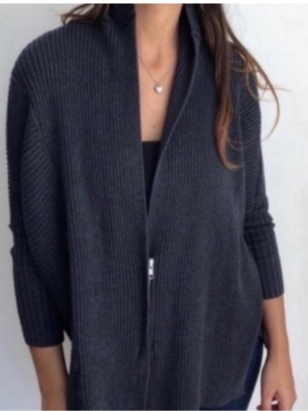 Cabi Cosmo Charcoal Ribbed Cocoon Cardigan Zip Front 100% Cotton Small